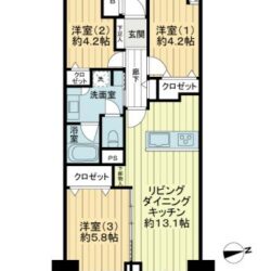 リビングと洋室をつなげて広くお使いいただけます。明るいカウンターキッチンで子育てにも良さそうです。